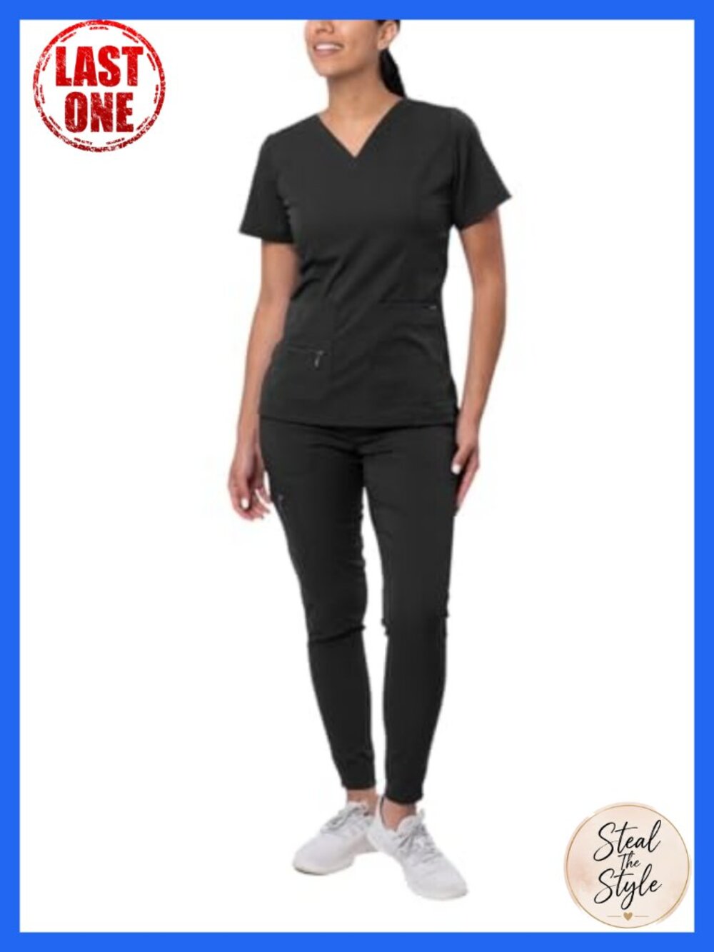 Women's V-Neck Scrub Top & Jogger Pants Set with 7 Pockets